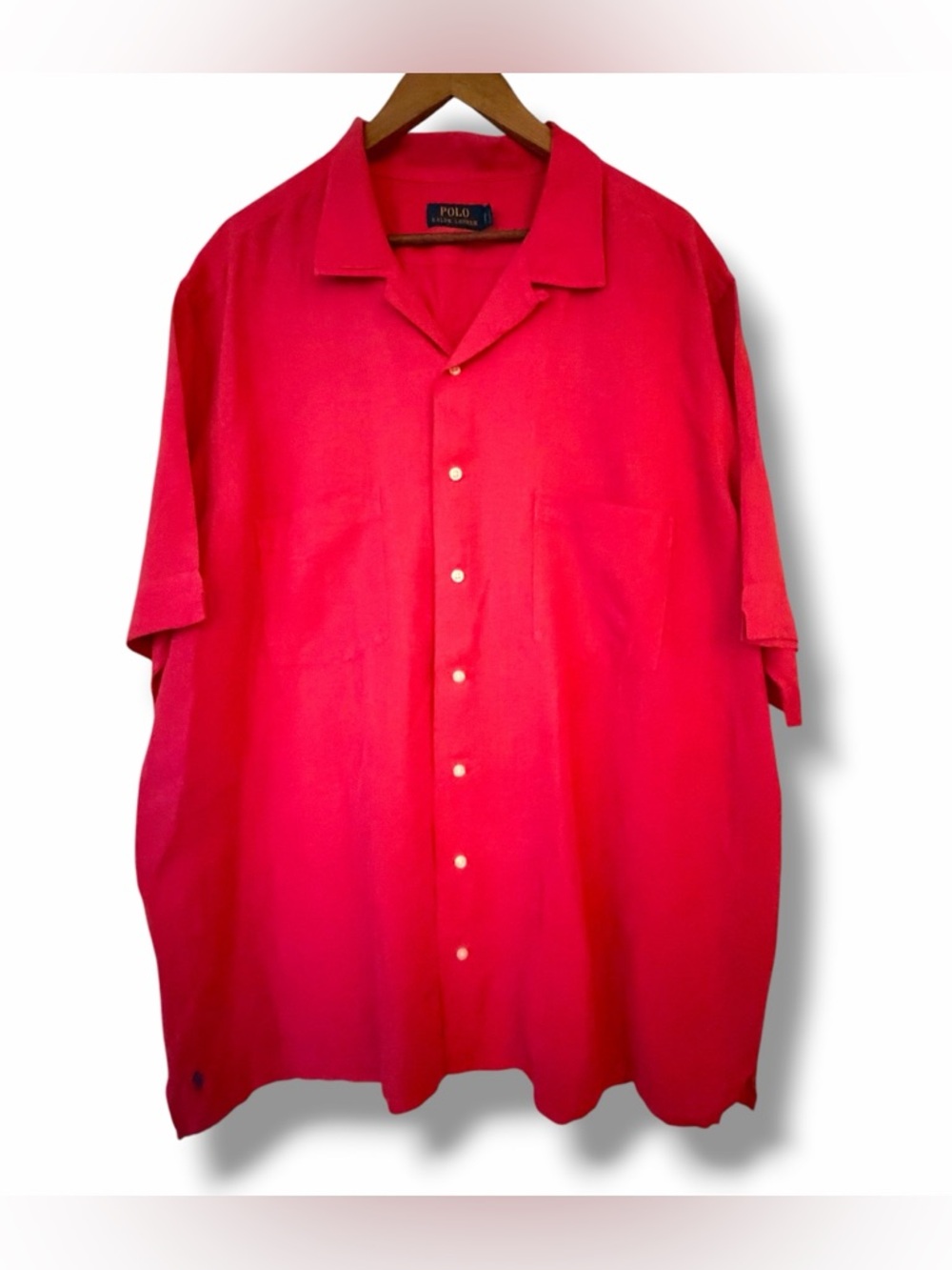 VTG Polo Ralph Lauren Shirt Mens 2XB Nantucket Red Linen Silk Camp Shirt Pony